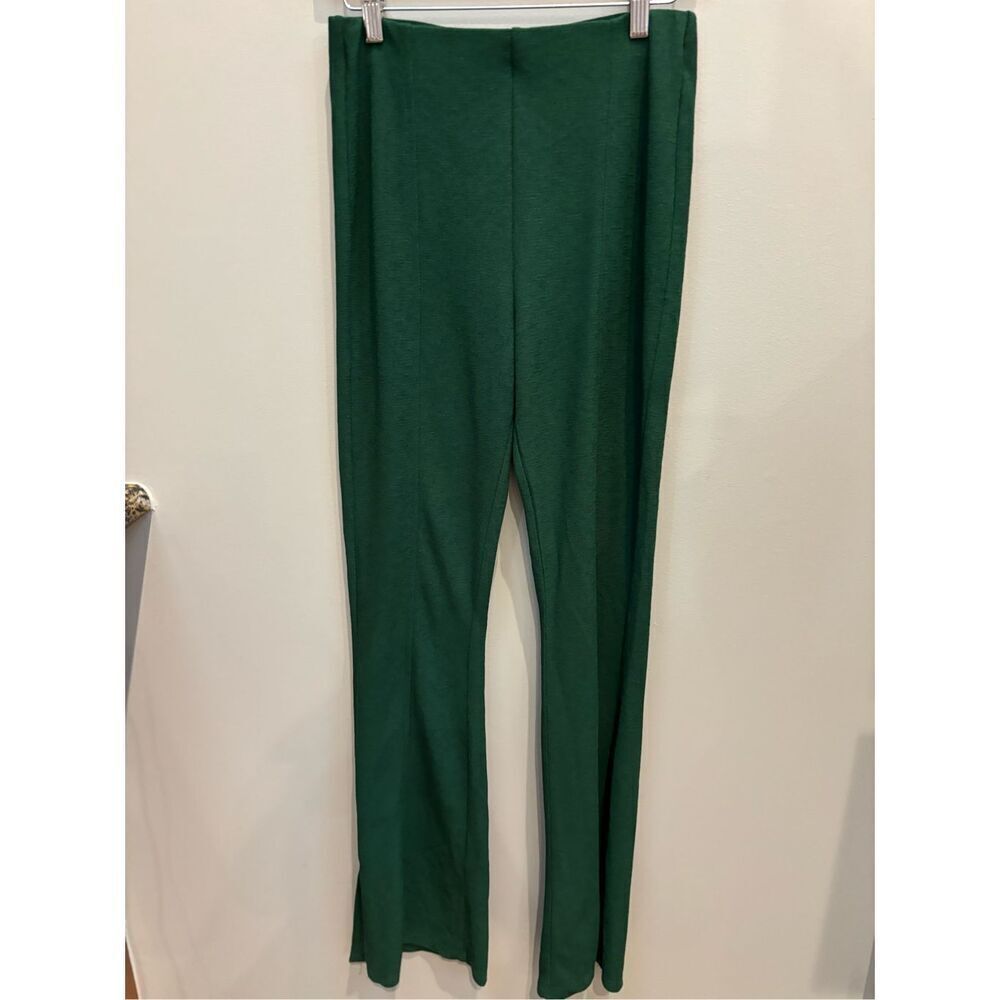 Zara M pull on polyester emerald green wide leg - bell bottom pants w-side slit